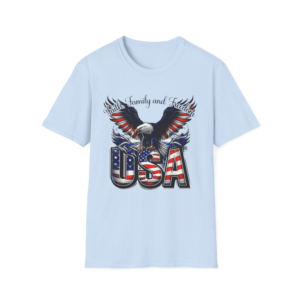 USA Eagle T-Shirt — Patriotic Bald Eagle with American Flag Text
