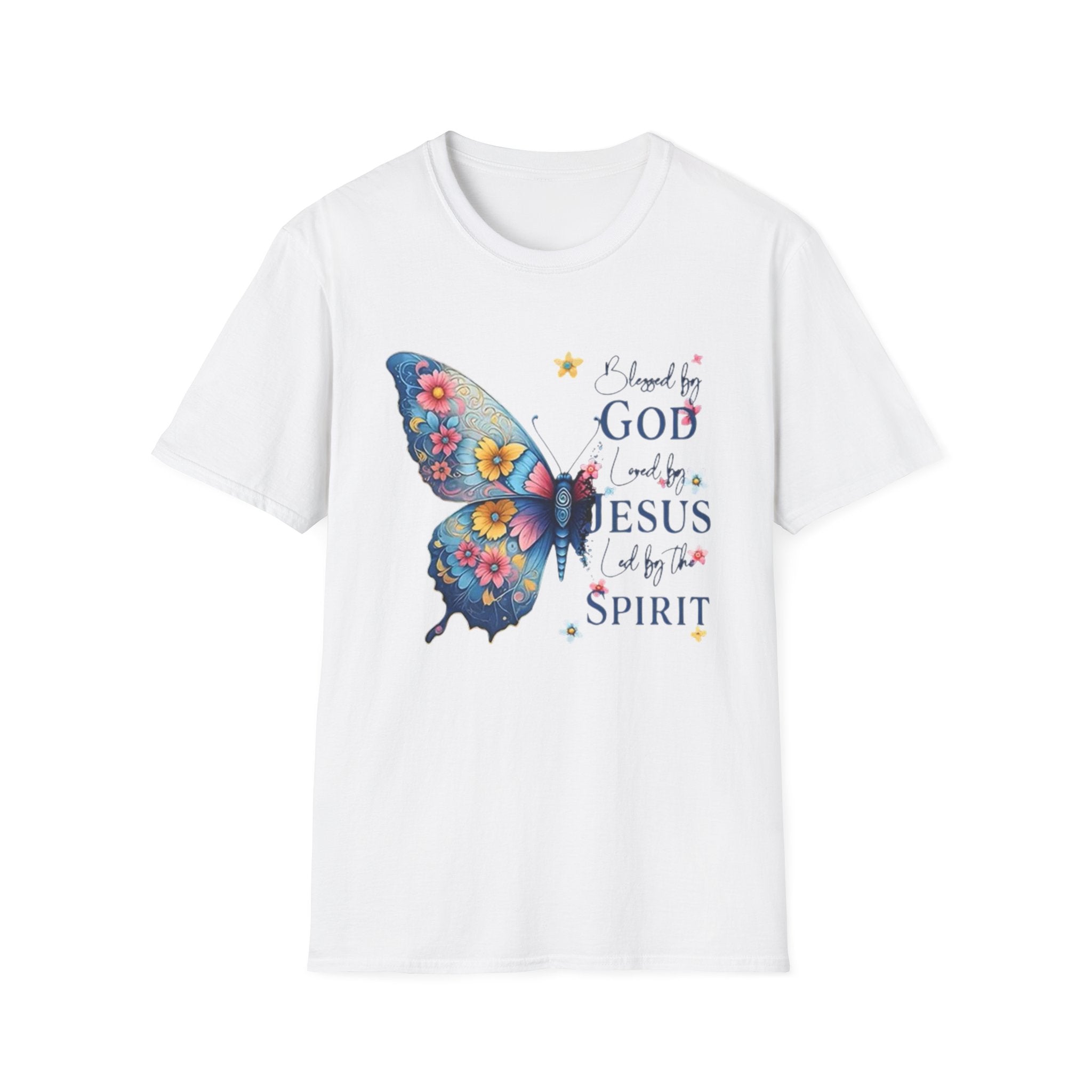 Butterfly Faith T-Shirt — "I am loved by God and held by Jesus and the Spirit" Christian Tee