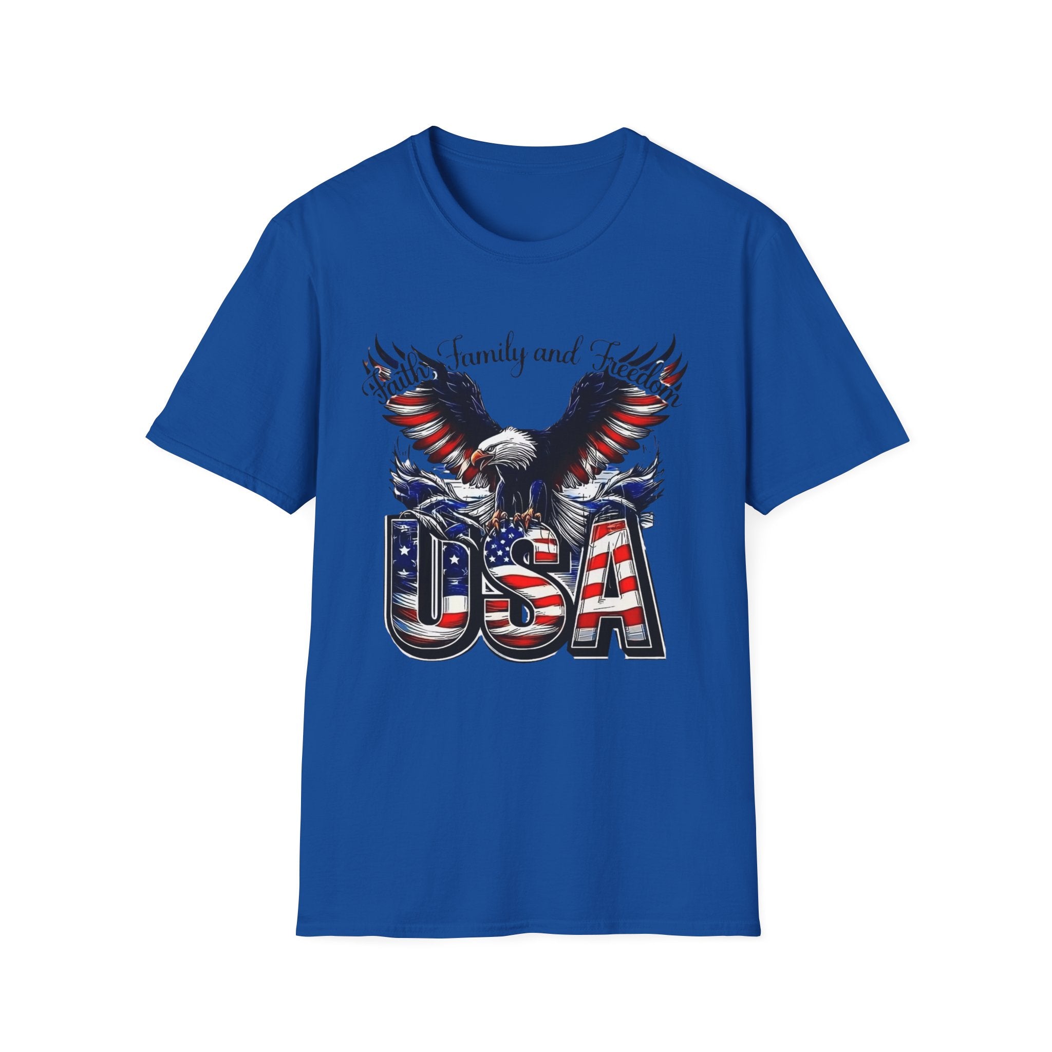 USA Eagle T-Shirt — Patriotic Bald Eagle with American Flag Text