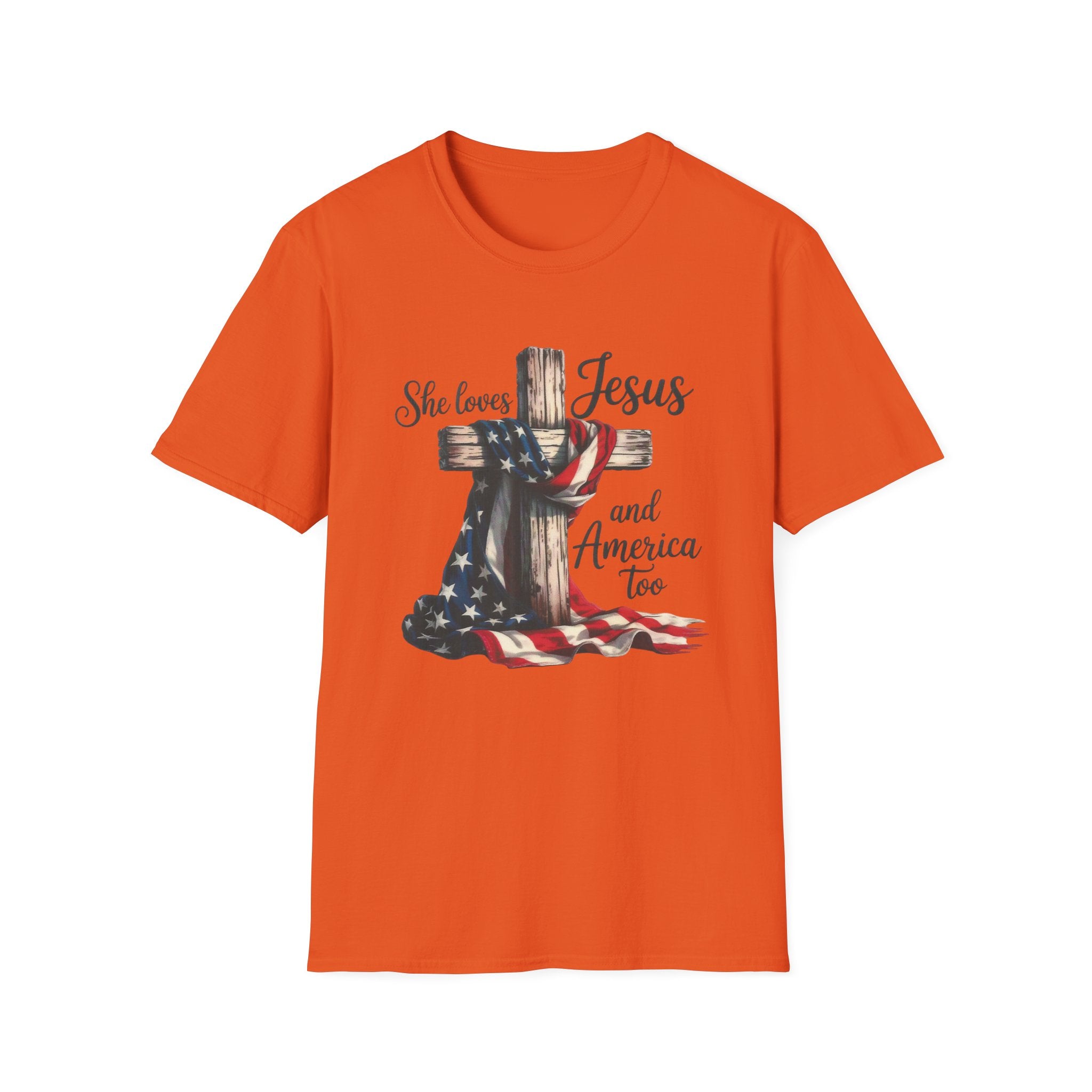 Jesus and America T-Shirt - 'She Loves Jesus and America Too' Patriotic Christian Tee