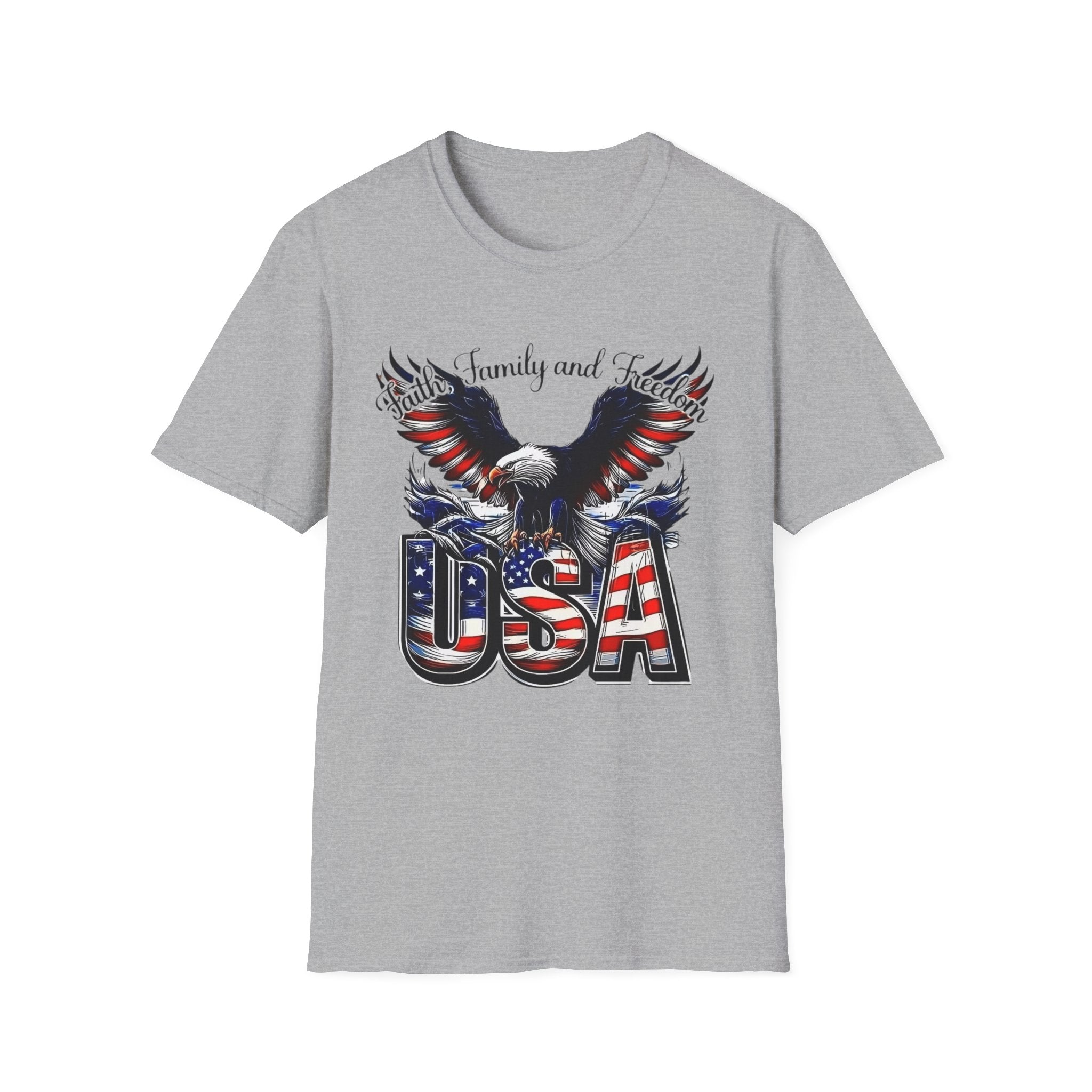 USA Eagle T-Shirt — Patriotic Bald Eagle with American Flag Text