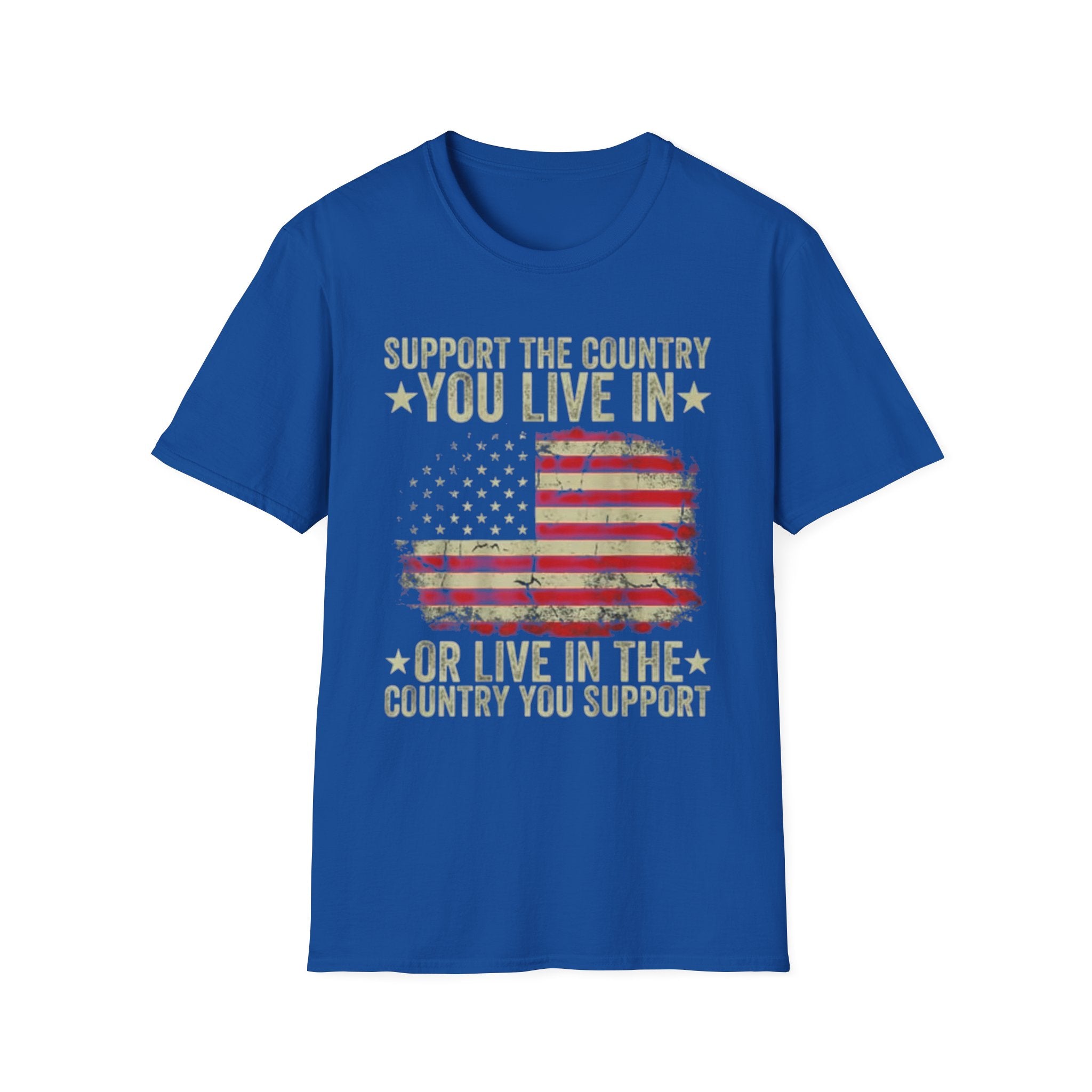 Patriotic T-Shirt – "Support the Country You Live In or Live in the Country You Support" Vintage American Flag