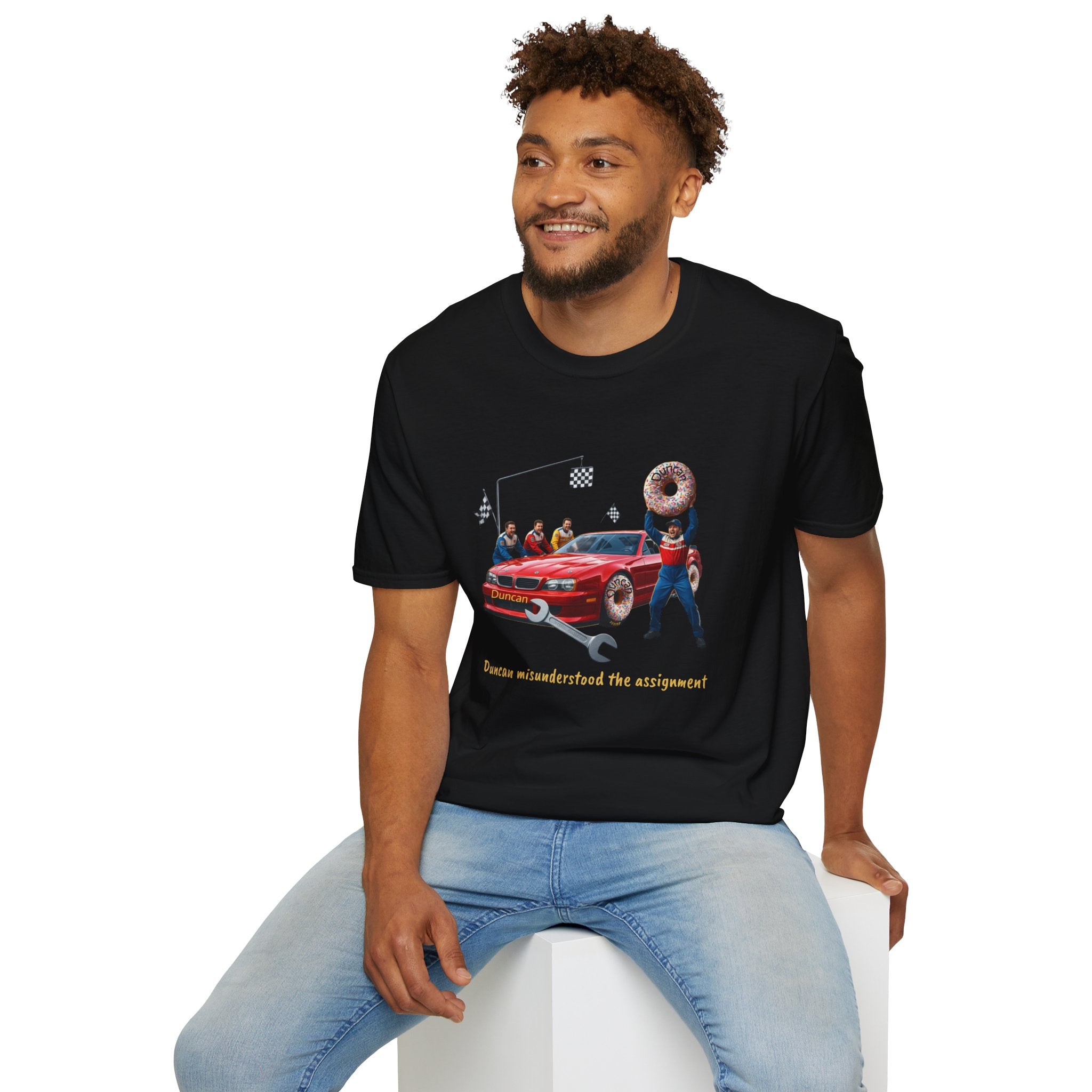 Duncan Misunderstood the Assignment Nascar T-Shirt | Funny Car Donut Racing Design