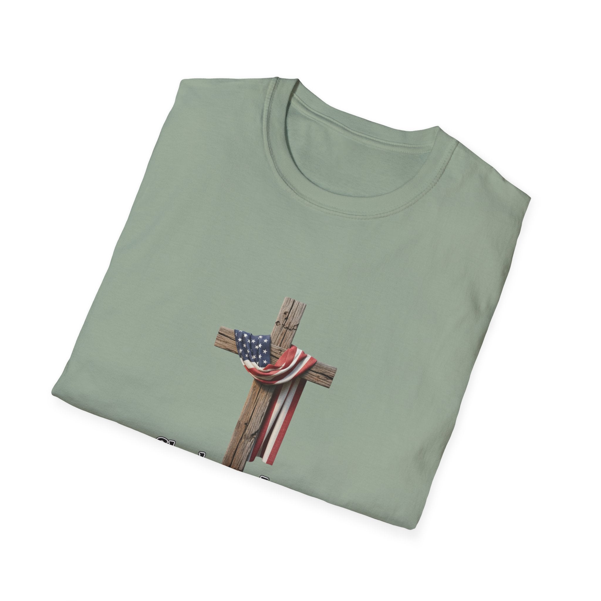 Christian Patriotic T-Shirt - "She loves Jesus and America, too" Cross Design