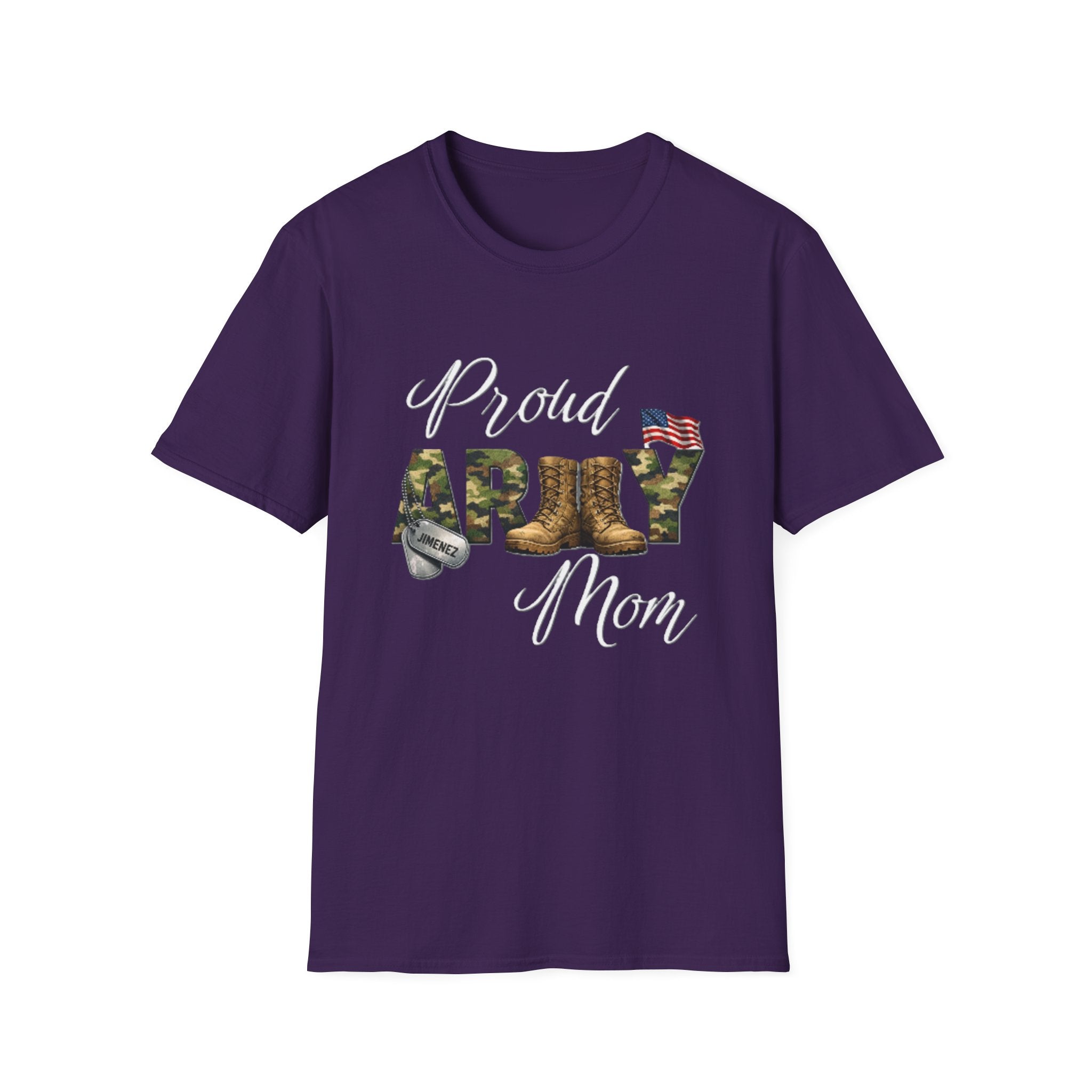 Proud Army Mom T-Shirt — Military Camouflage Boots & Flag Design