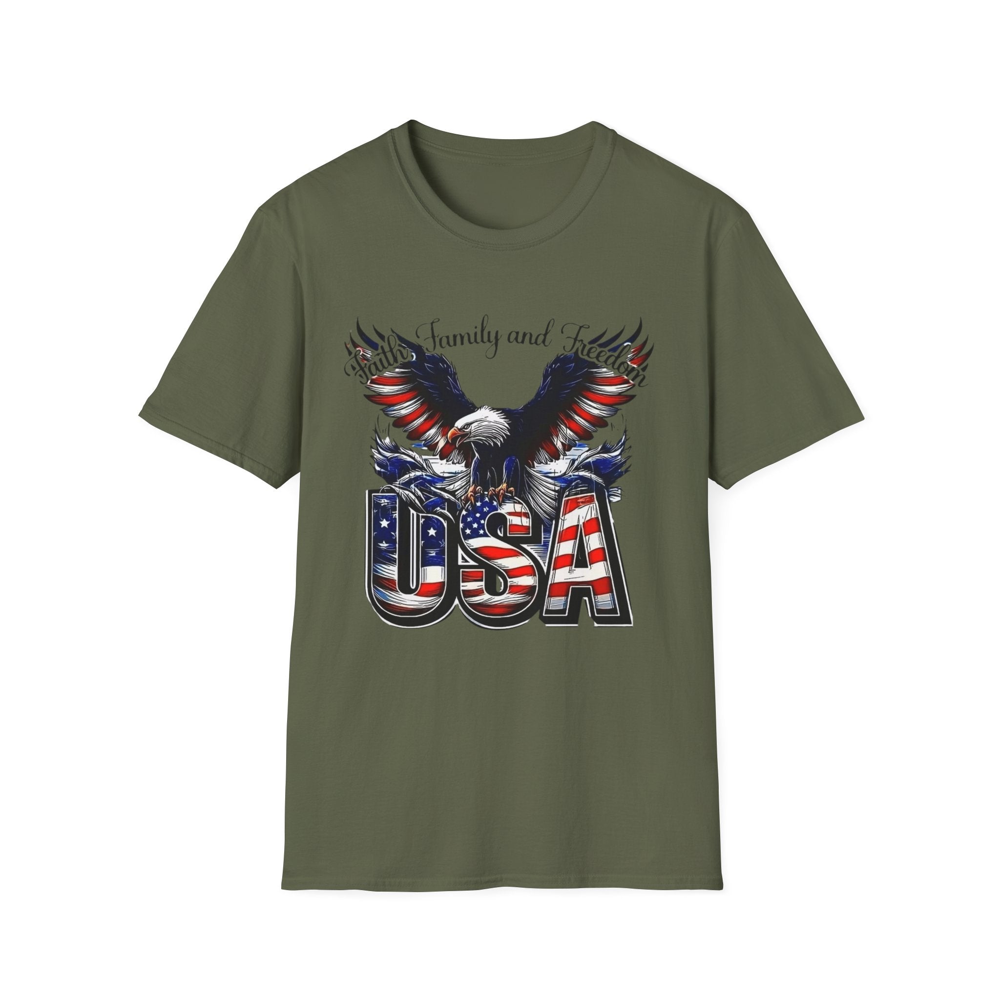 USA Eagle T-Shirt — Patriotic Bald Eagle with American Flag Text