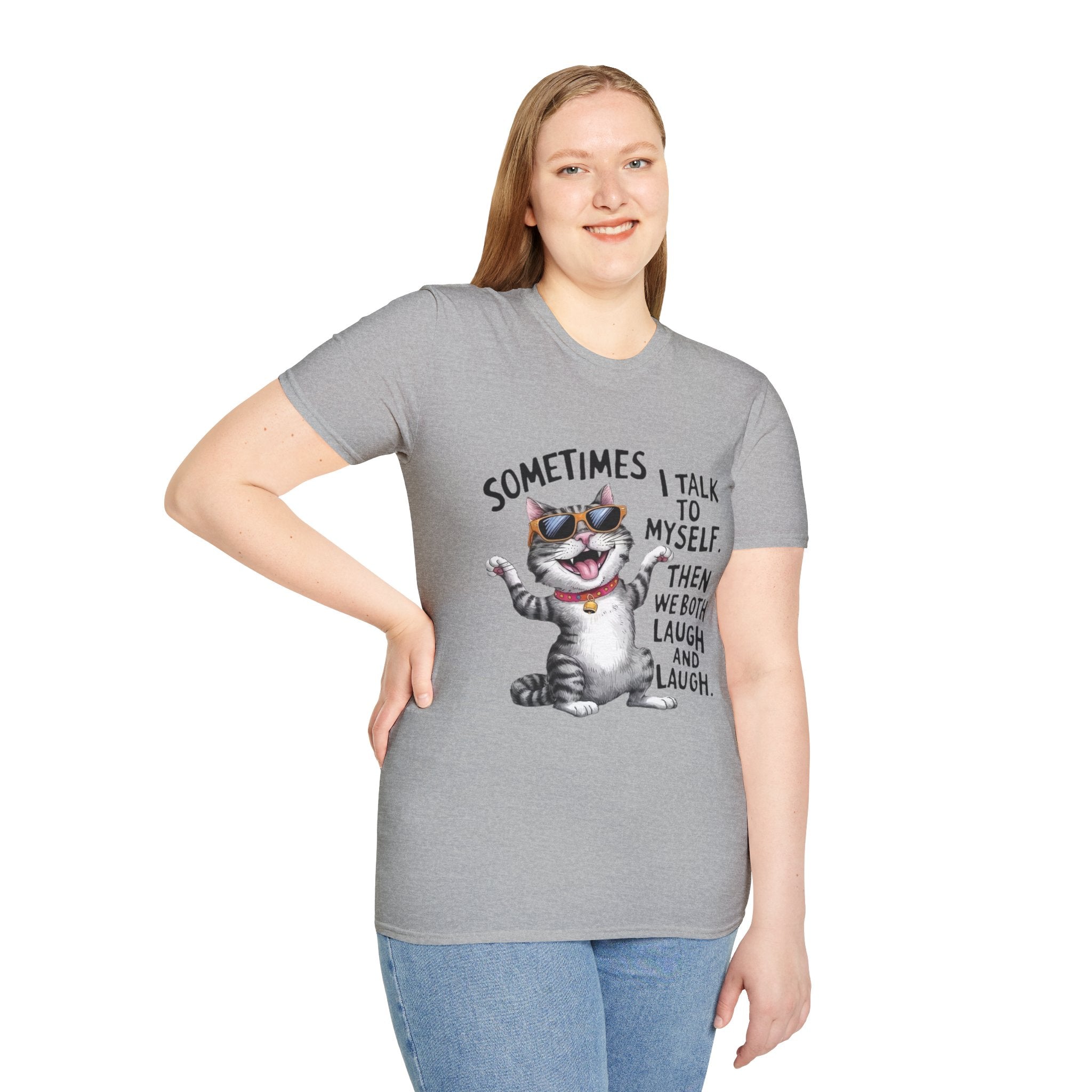 Funny Cat T-Shirt — "Sometimes I Talk To Myself, Then We Both Laugh" Graphic Tee