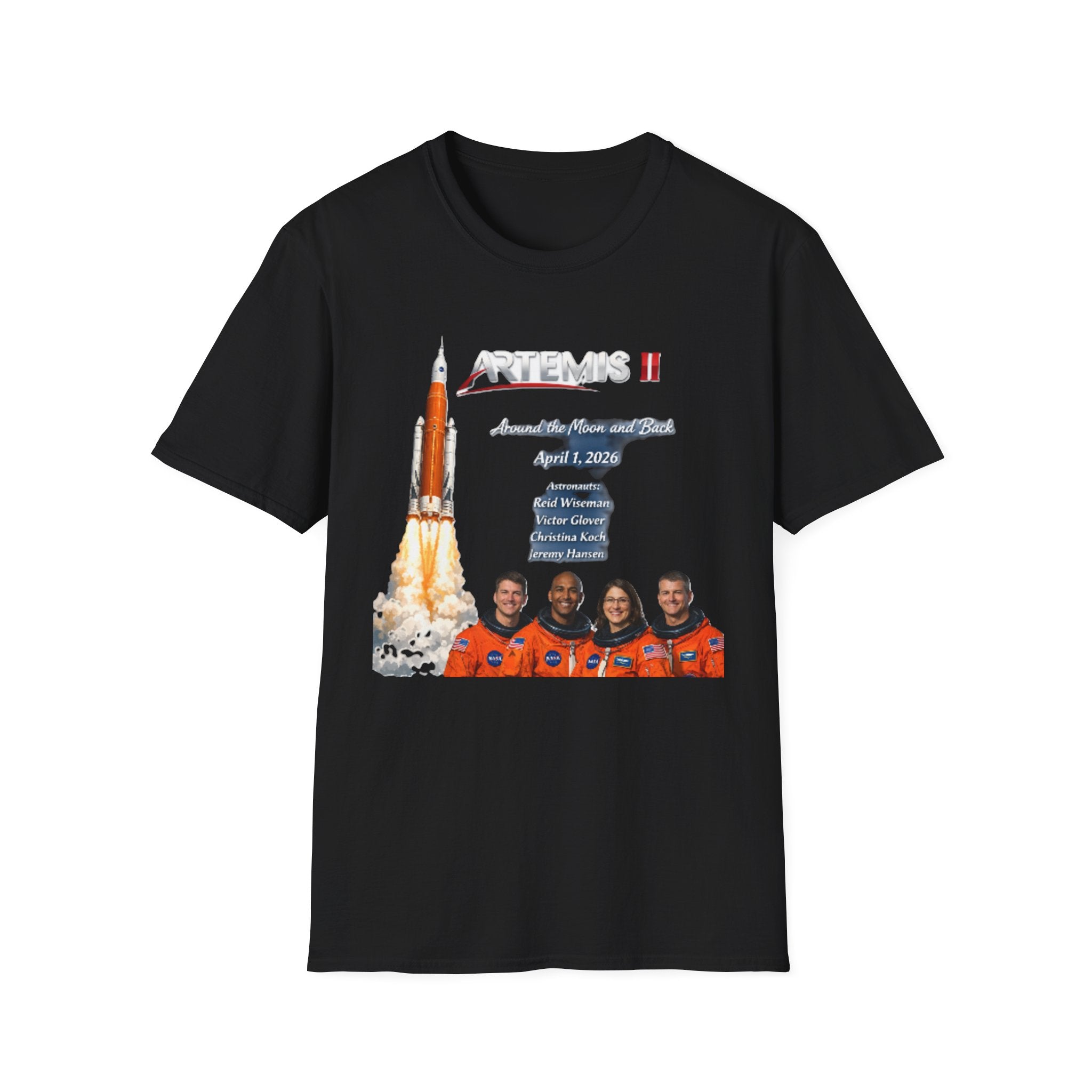 Artemis II Crew & Rocket Graphic T-Shirt