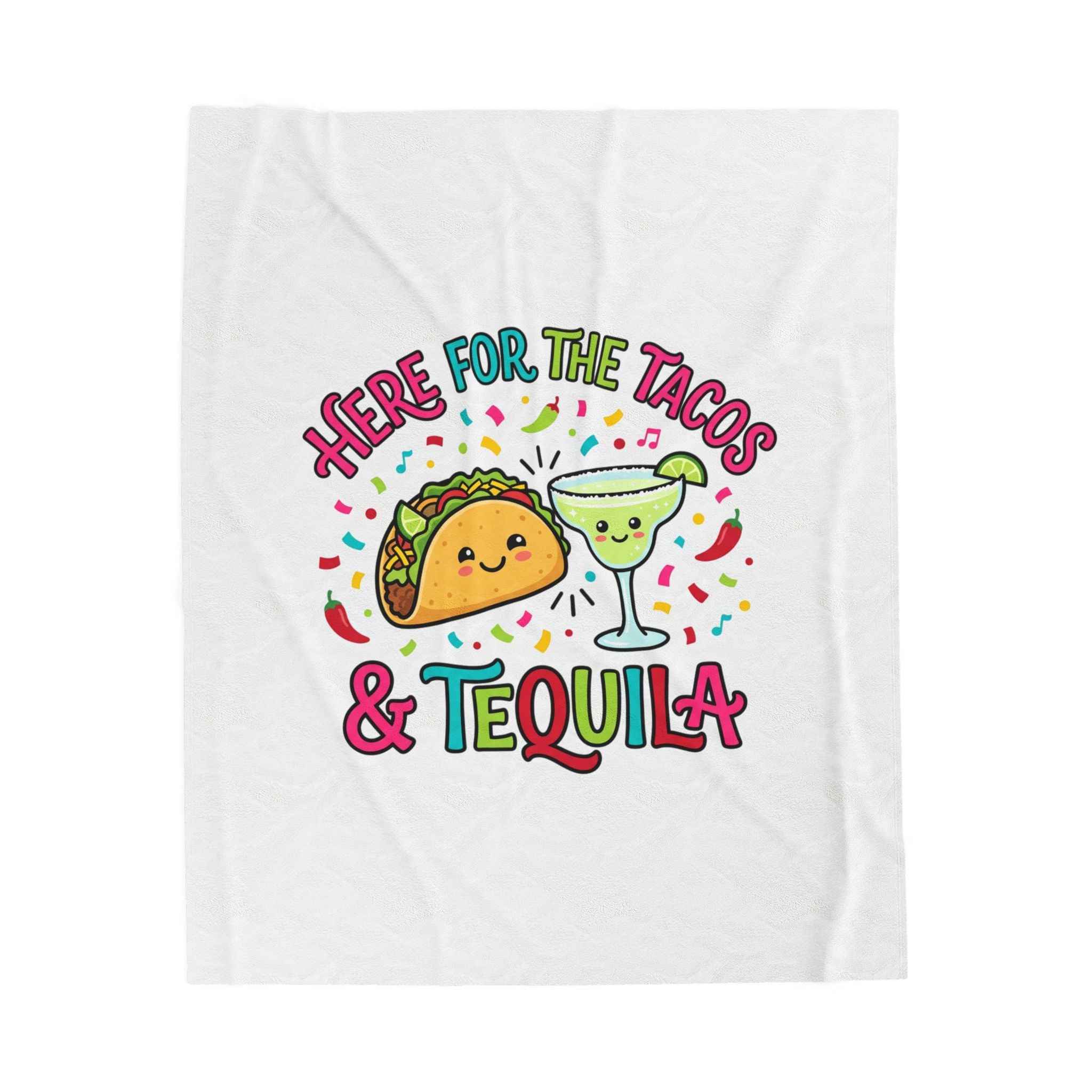 Here for the Tacos & Tequila Velveteen Plush Blanket | Cinco de Mayo, fiesta humor