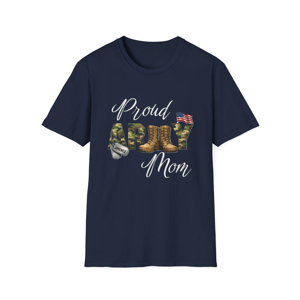 Proud Army Mom T-Shirt — Military Camouflage Boots & Flag Design
