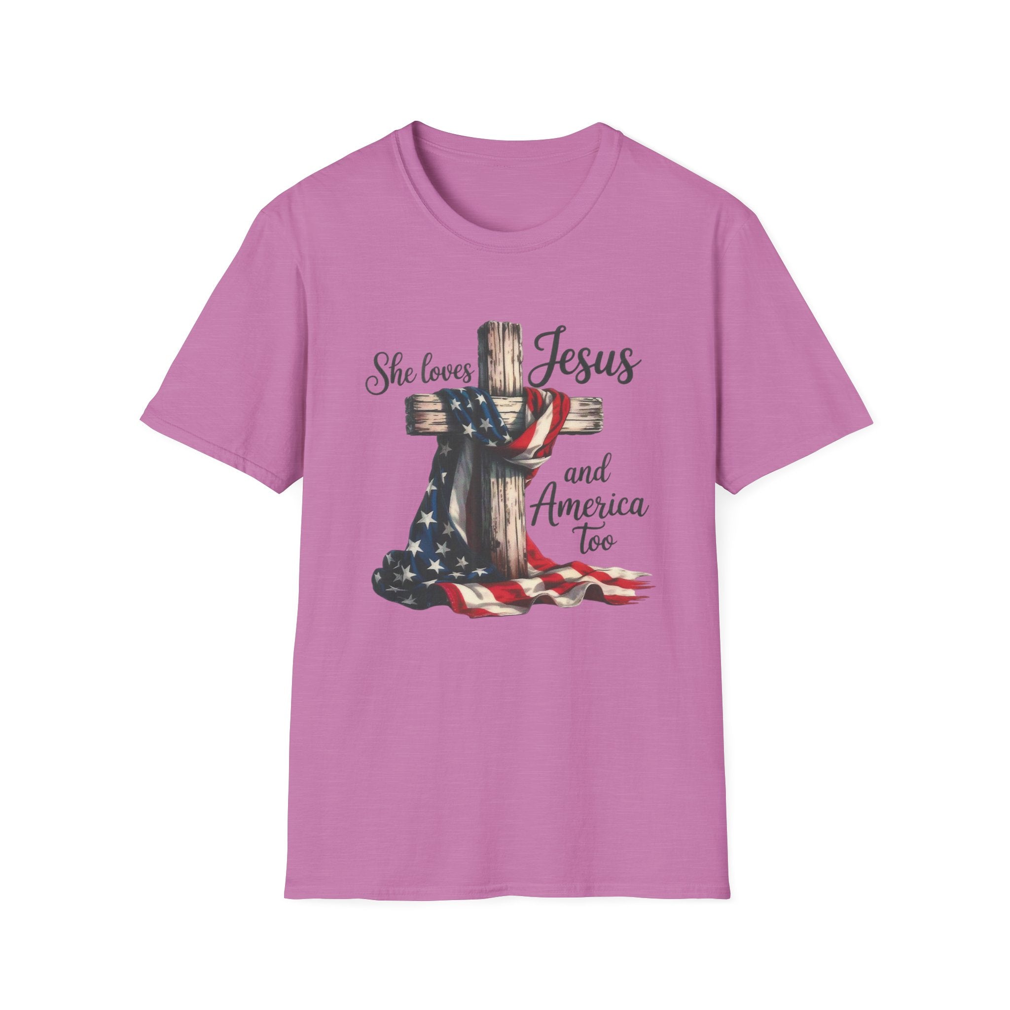Jesus and America T-Shirt - 'She Loves Jesus and America Too' Patriotic Christian Tee
