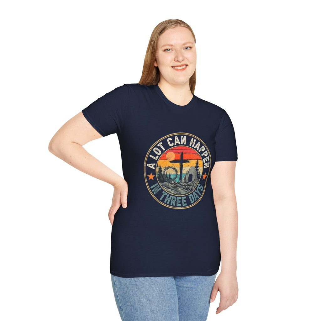 Christian T-Shirt — "A Lot Can Happen In Three Days" Vintage Resurrection Tee