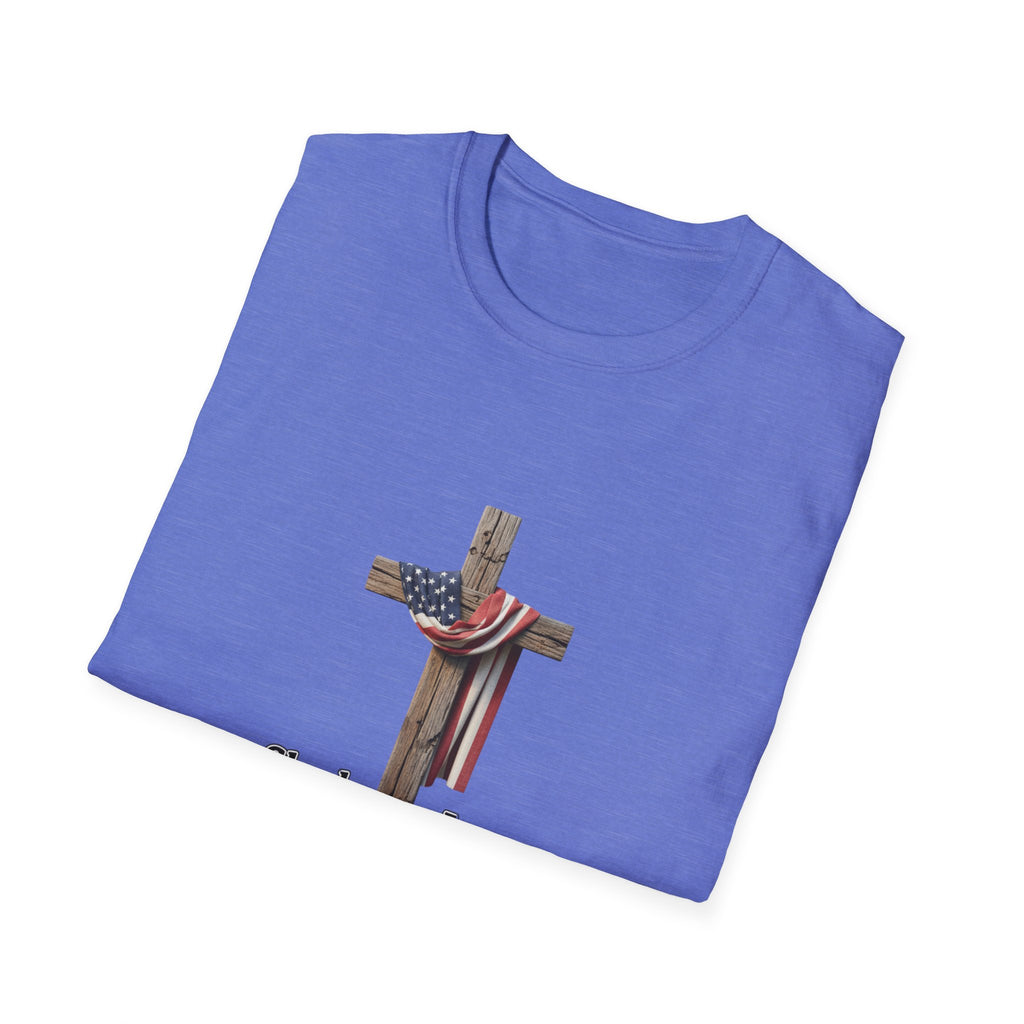 Christian Patriotic T-Shirt - "She loves Jesus and America, too" Cross Design