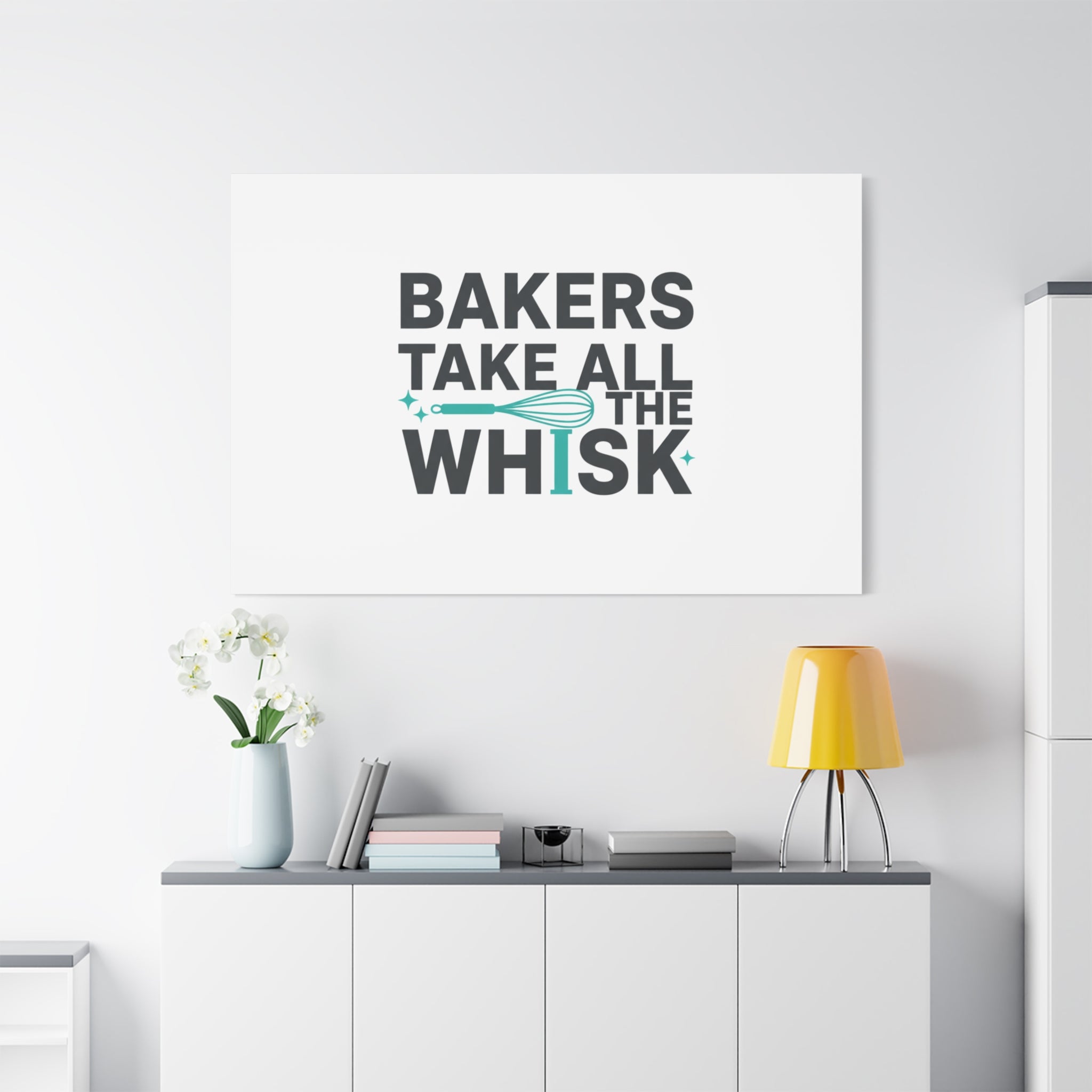Bakers Take All The Whisk Canvas, Kitchen Pun Minimalism, cooking humor wall art