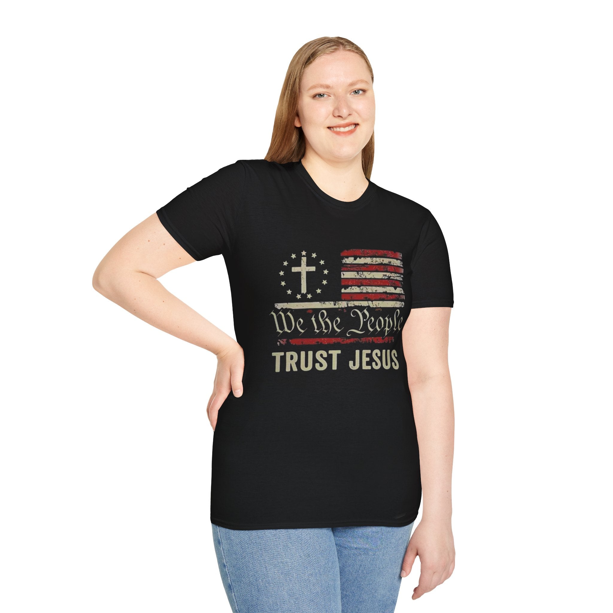 We The People Trust Jesus T-Shirt — Patriotic Christian Flag Tee