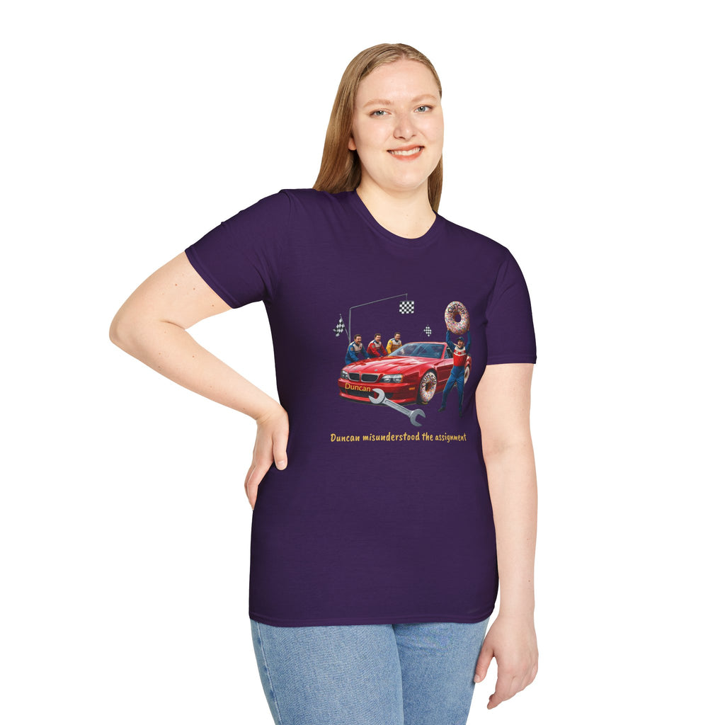 Duncan Misunderstood the Assignment Nascar T-Shirt | Funny Car Donut Racing Design