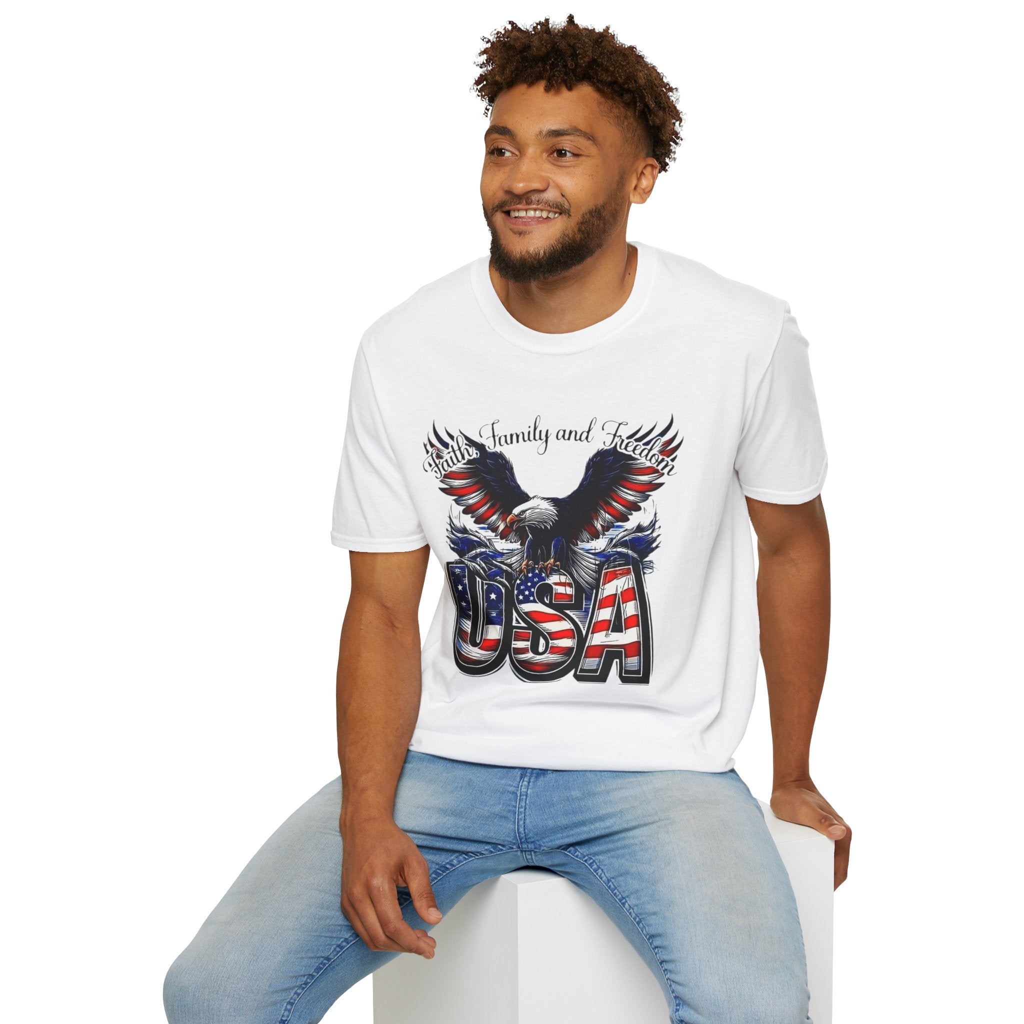 USA Eagle T-Shirt — Patriotic Bald Eagle with American Flag Text
