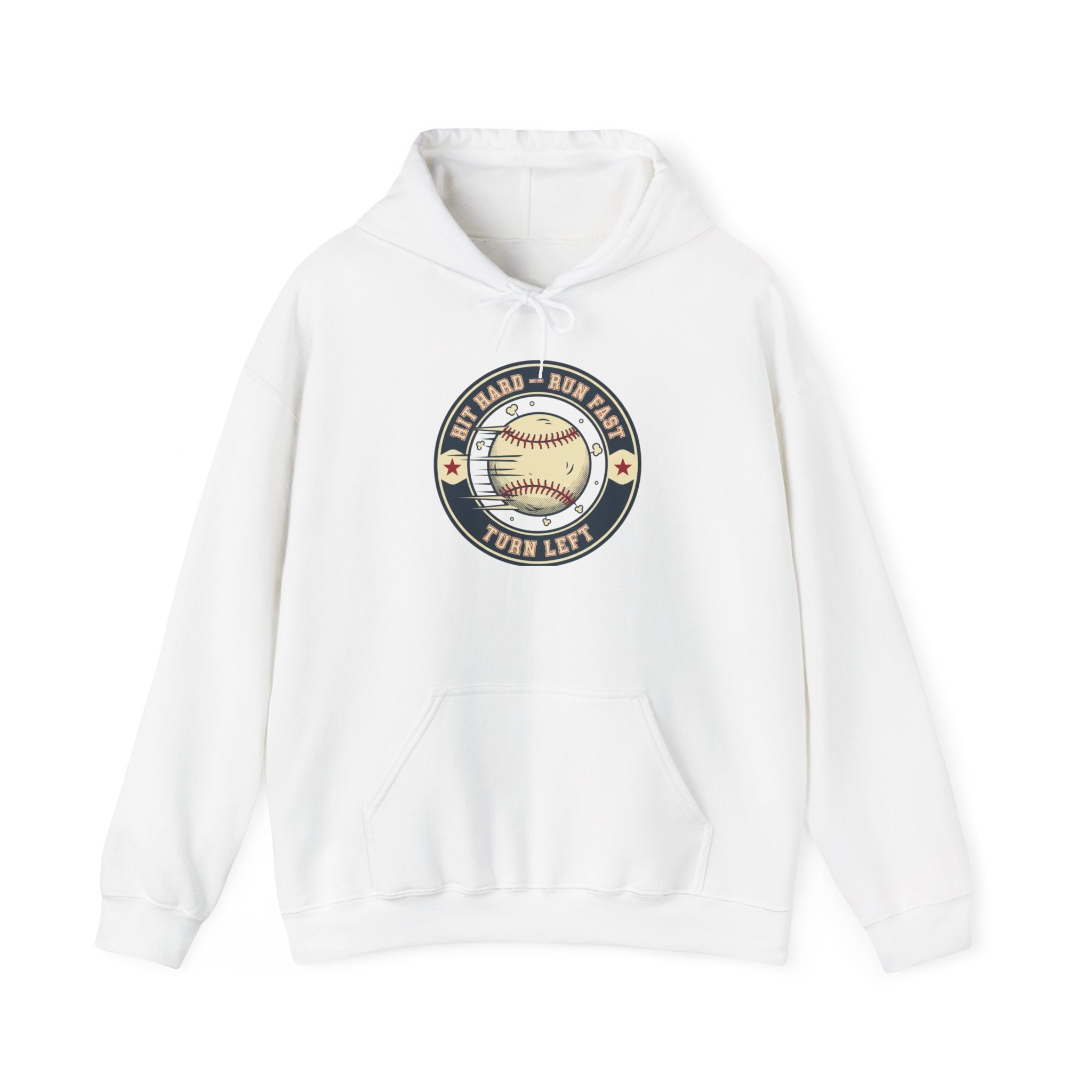Baseball Hoodie - 'Hit Hard Run Fast Turn Left' Vintage Baseball Pullover