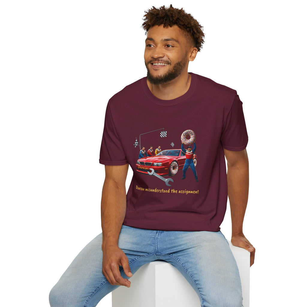 Duncan Misunderstood the Assignment Nascar T-Shirt | Funny Car Donut Racing Design