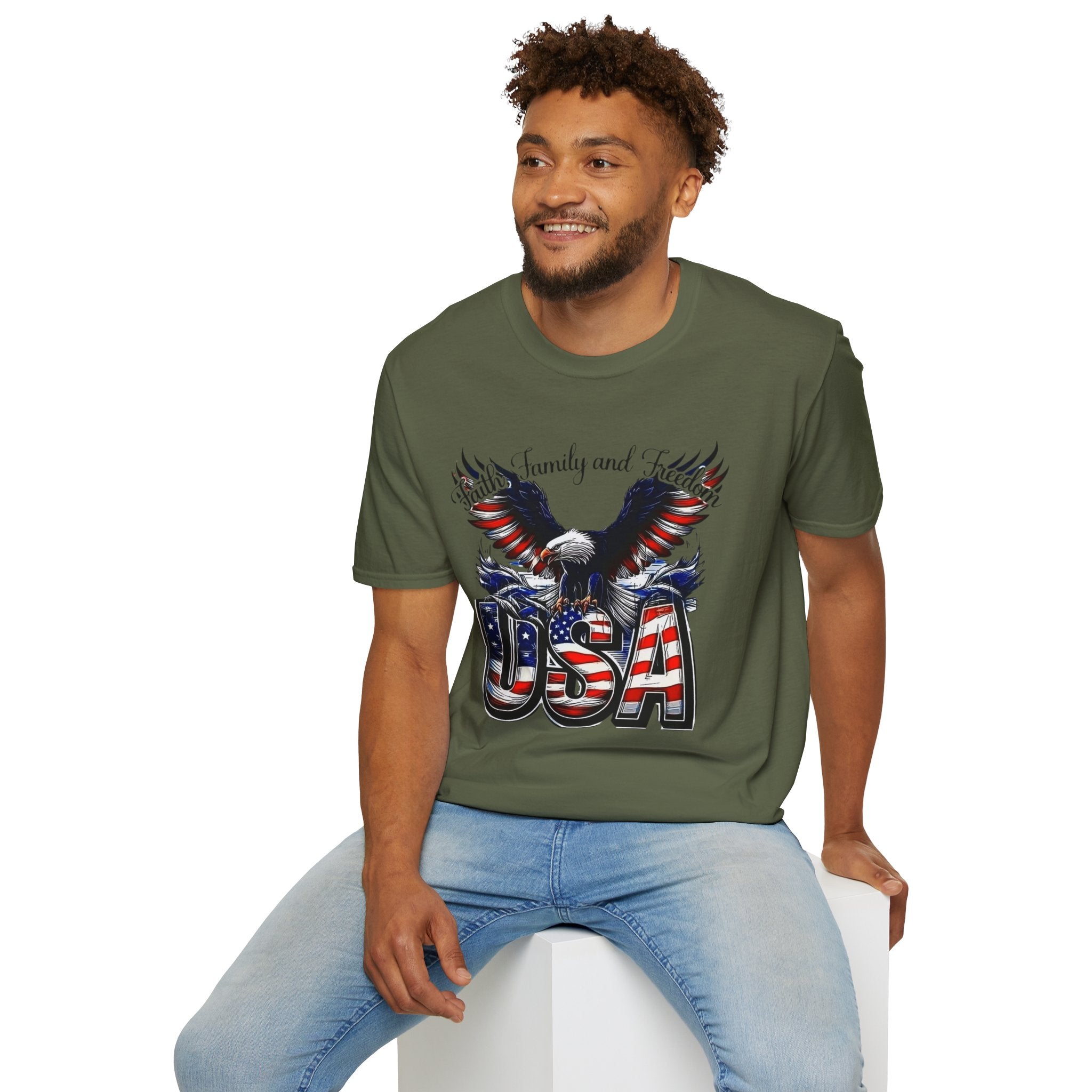 USA Eagle T-Shirt — Patriotic Bald Eagle with American Flag Text