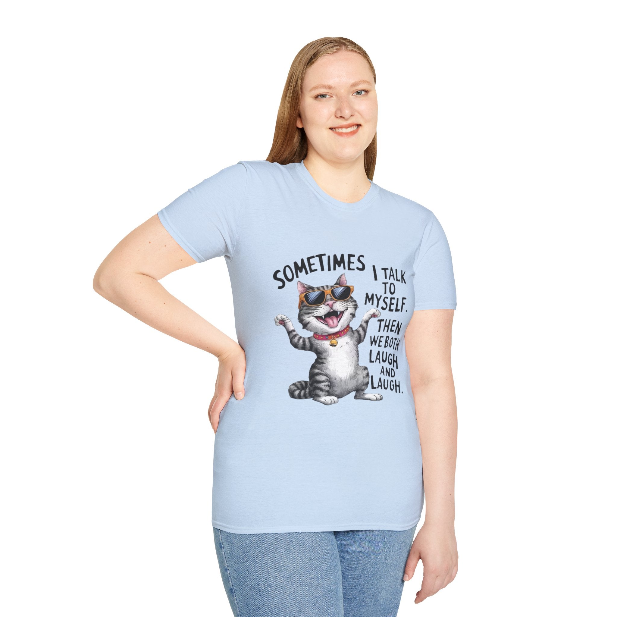 Funny Cat T-Shirt — "Sometimes I Talk To Myself, Then We Both Laugh" Graphic Tee