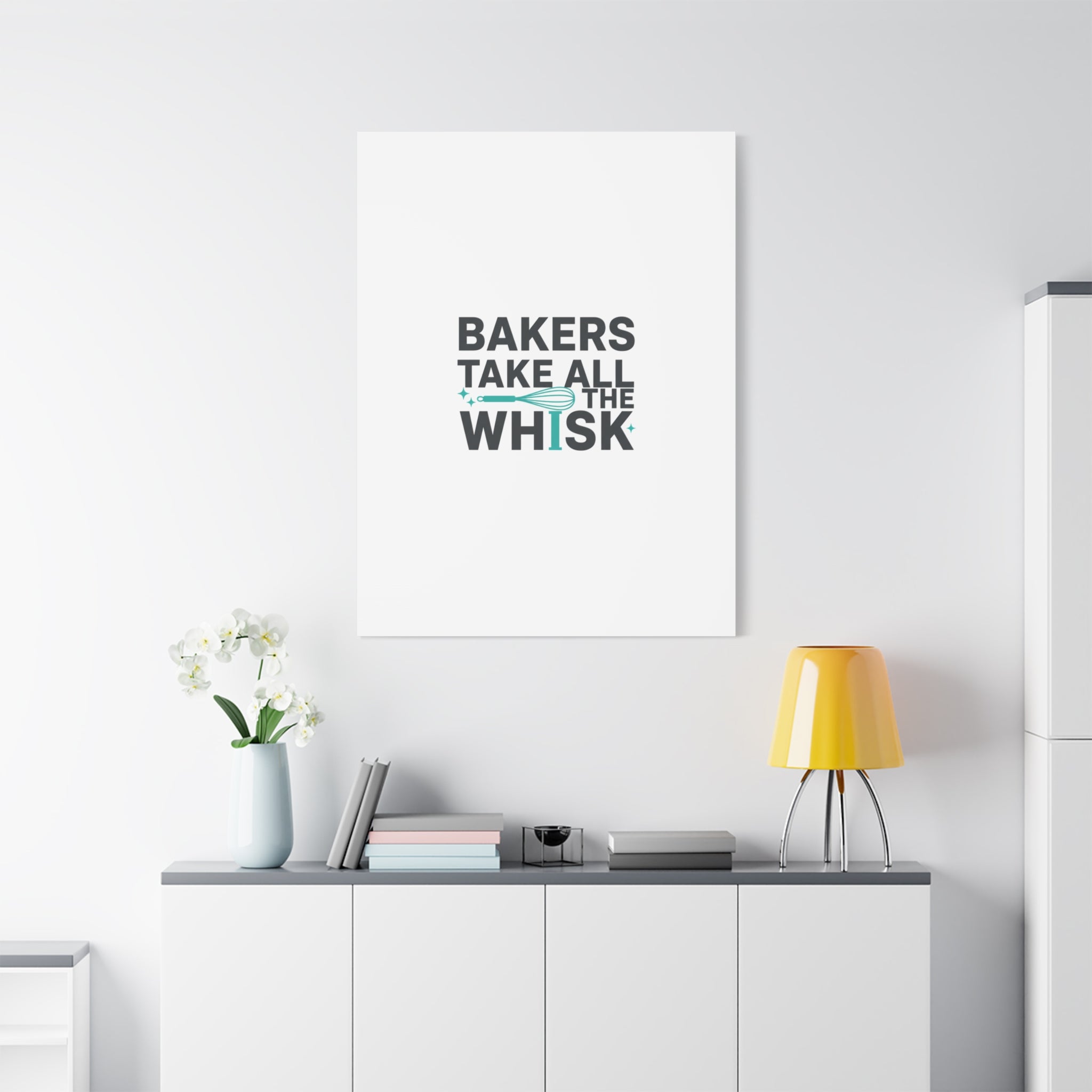 Bakers Take All The Whisk Canvas, Kitchen Pun Minimalism, cooking humor wall art