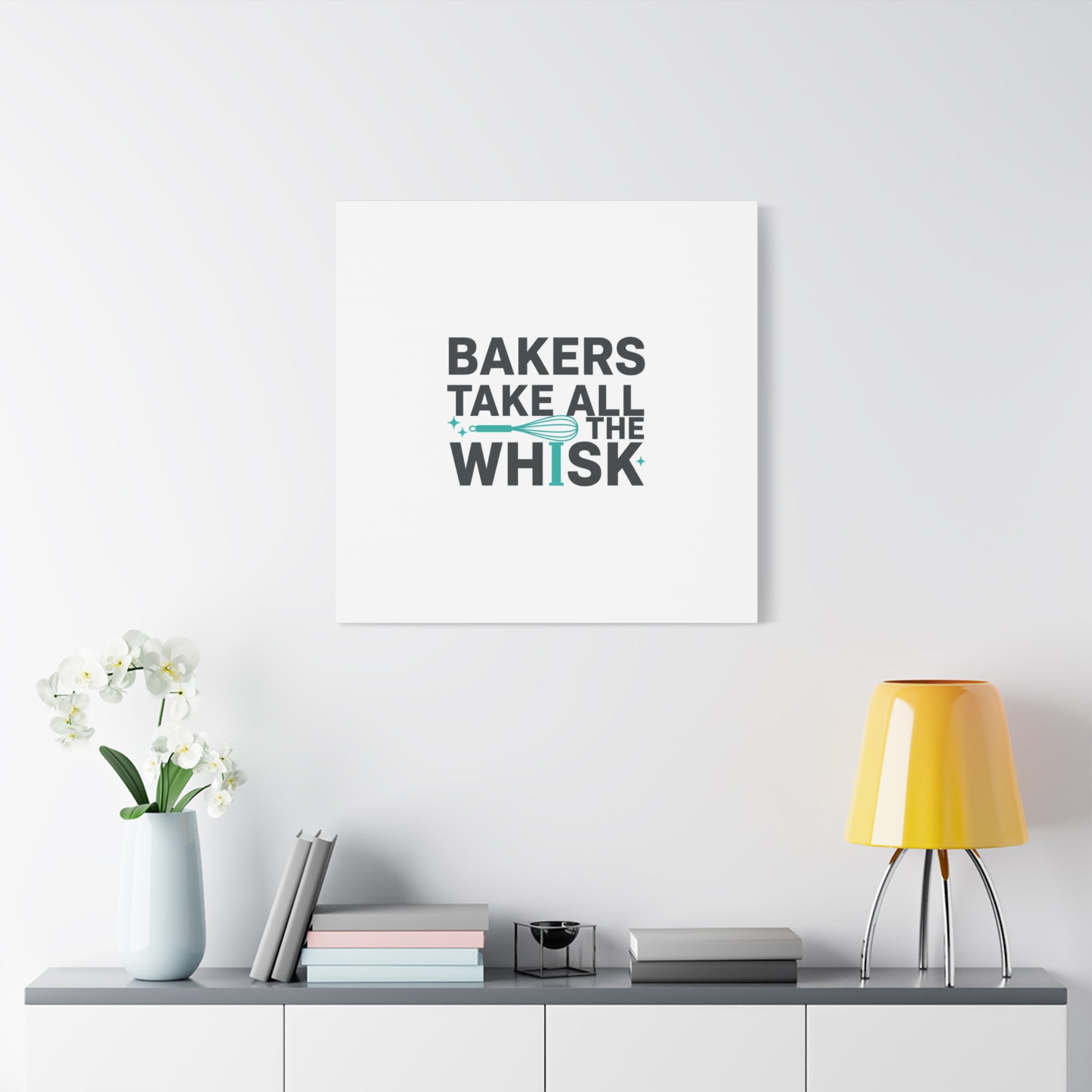 Bakers Take All The Whisk Canvas, Kitchen Pun Minimalism, cooking humor wall art