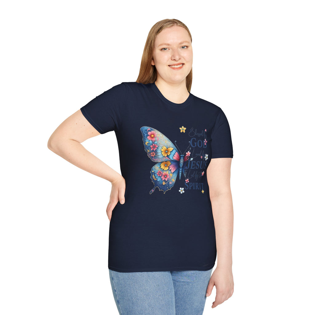 Butterfly Faith T-Shirt — "I am loved by God and held by Jesus and the Spirit" Christian Tee