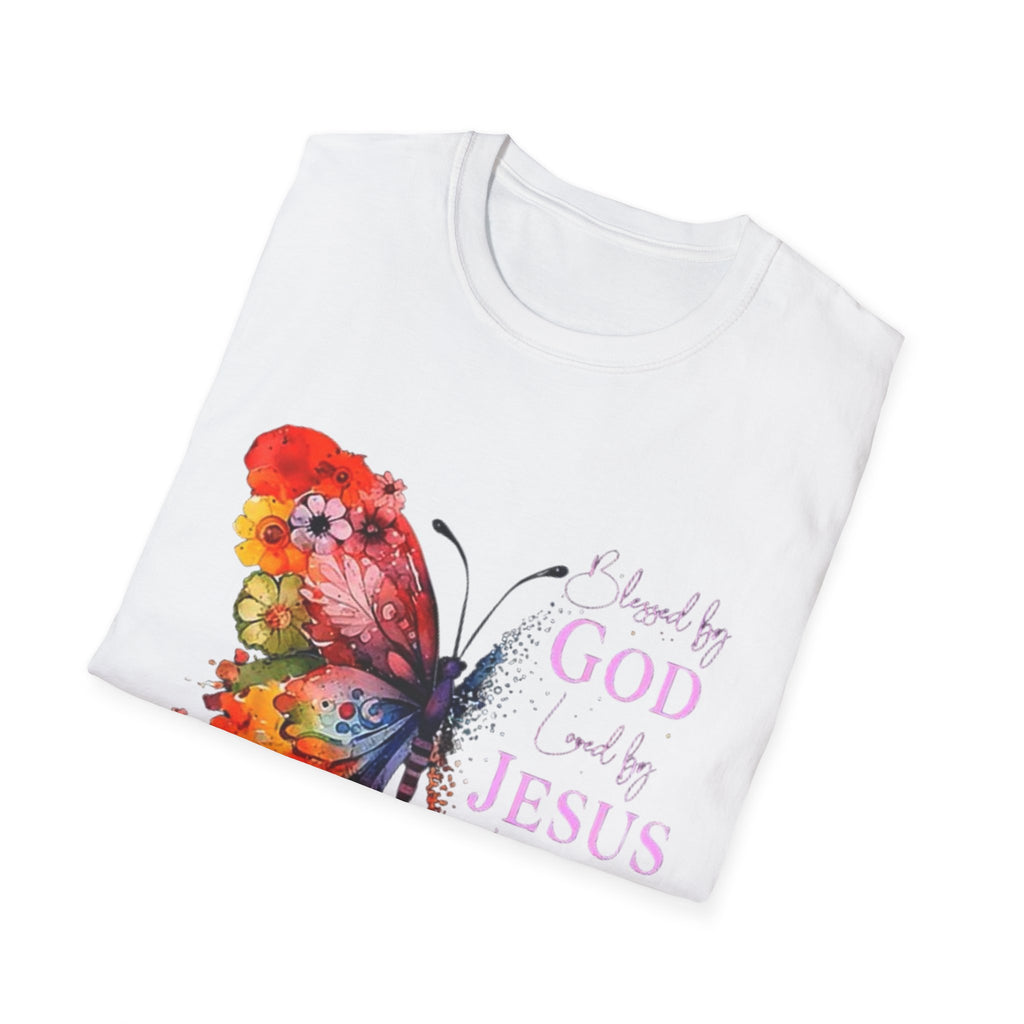 Butterfly Faith T-Shirt — 'Saved by God, Loved by Jesus & Led by the Spirit' Christian Tee