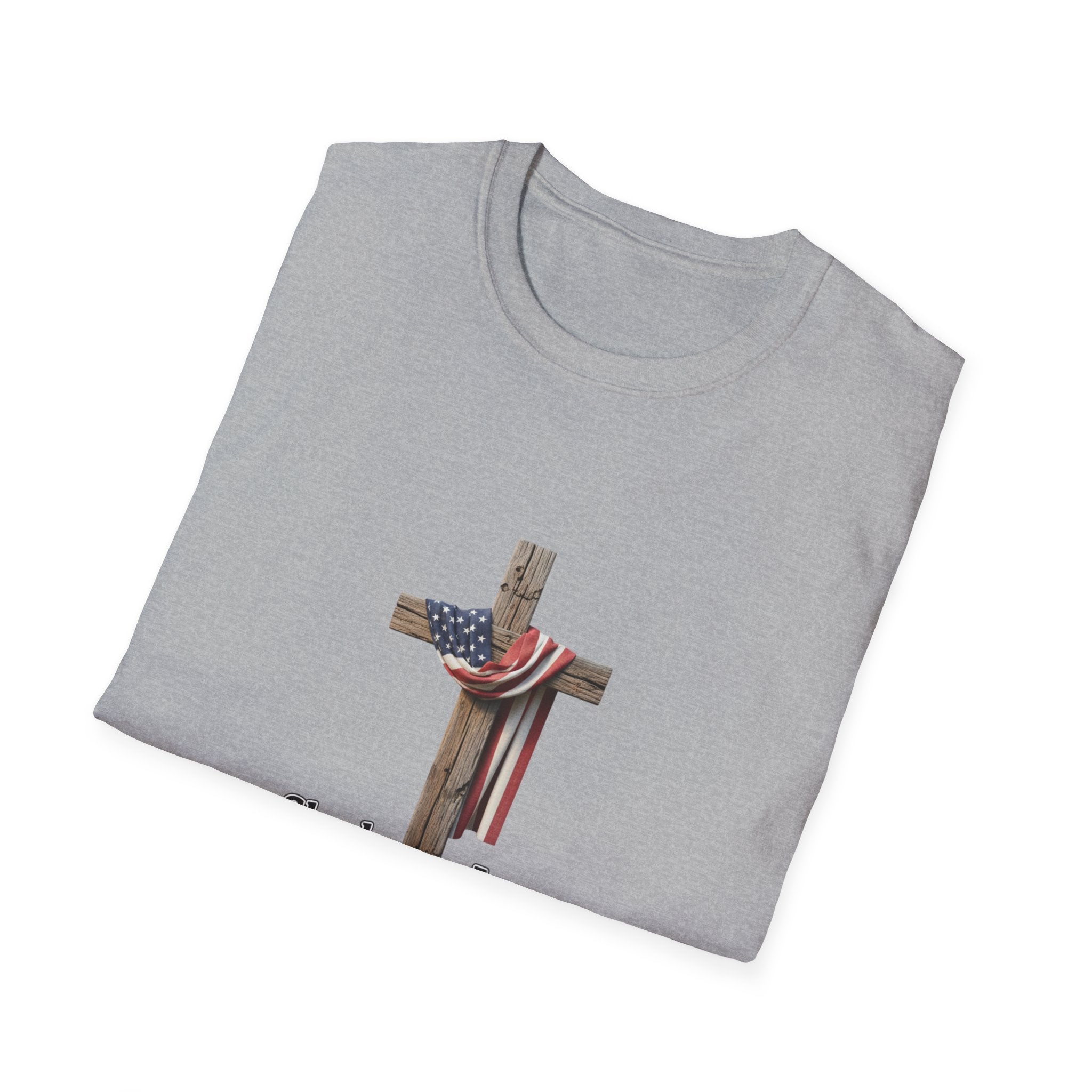 Christian Patriotic T-Shirt - "She loves Jesus and America, too" Cross Design