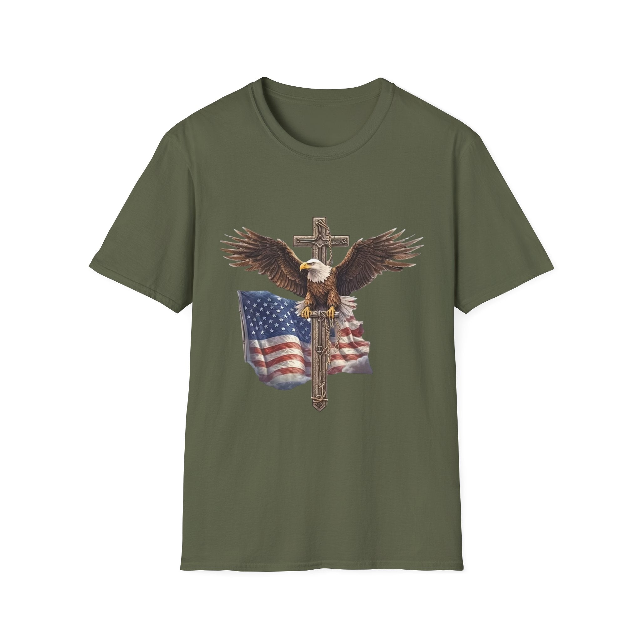 Patriotic Eagle Cross T-Shirt — American Flag Christian Tee