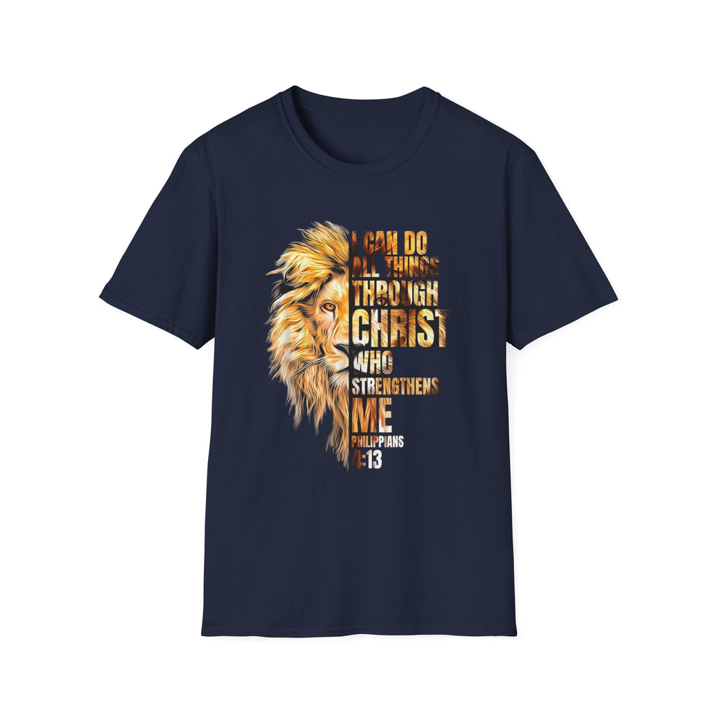 Christian Lion T-Shirt — "I Can Do All Things Through Christ Who Strengthens Me" Inspirational Tee