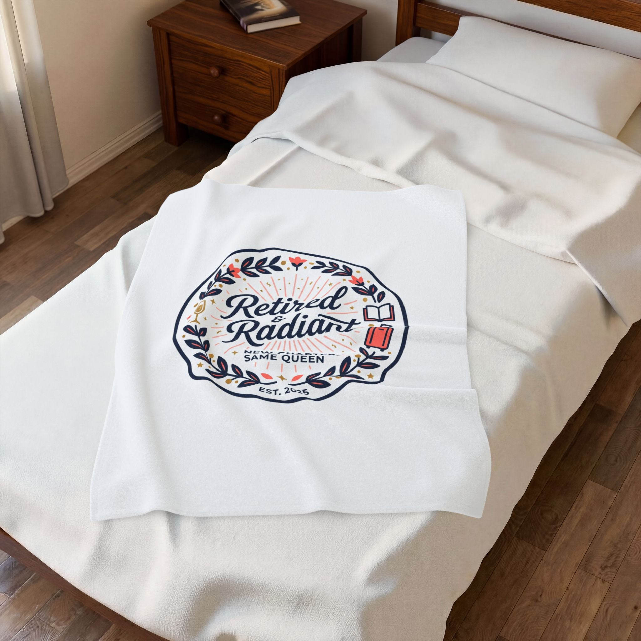 Retired & Radiant Velveteen Plush Blanket | retirement gifts, personalized retirement gifts