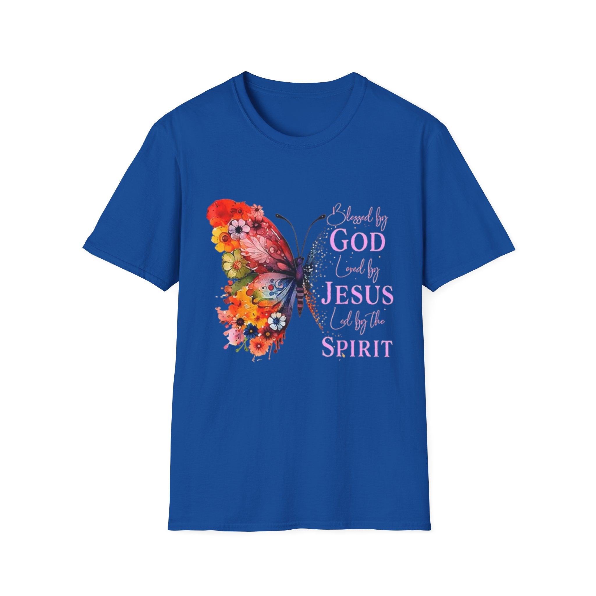 Butterfly Faith T-Shirt — 'Saved by God, Loved by Jesus & Led by the Spirit' Christian Tee