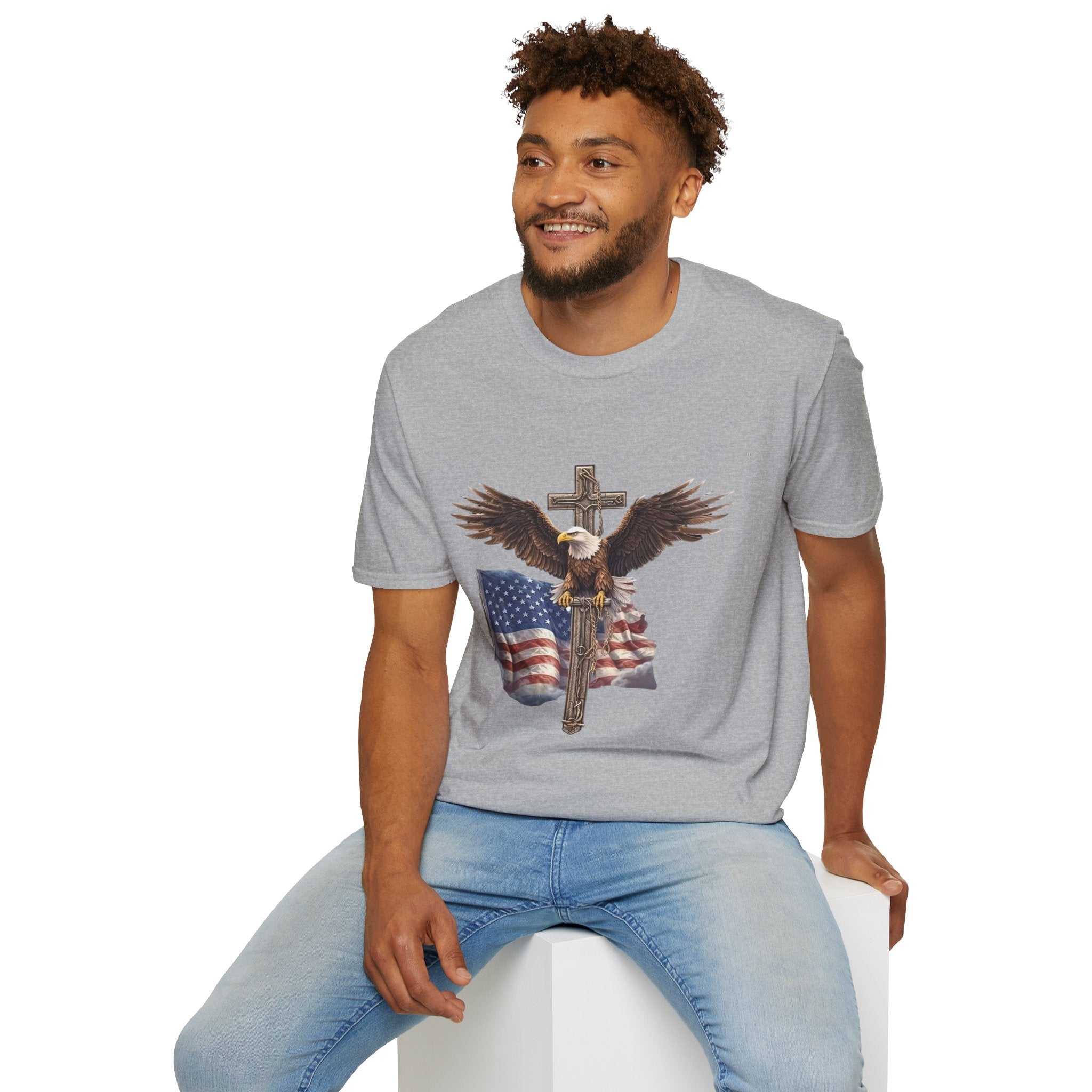 Patriotic Eagle Cross T-Shirt — American Flag Christian Tee