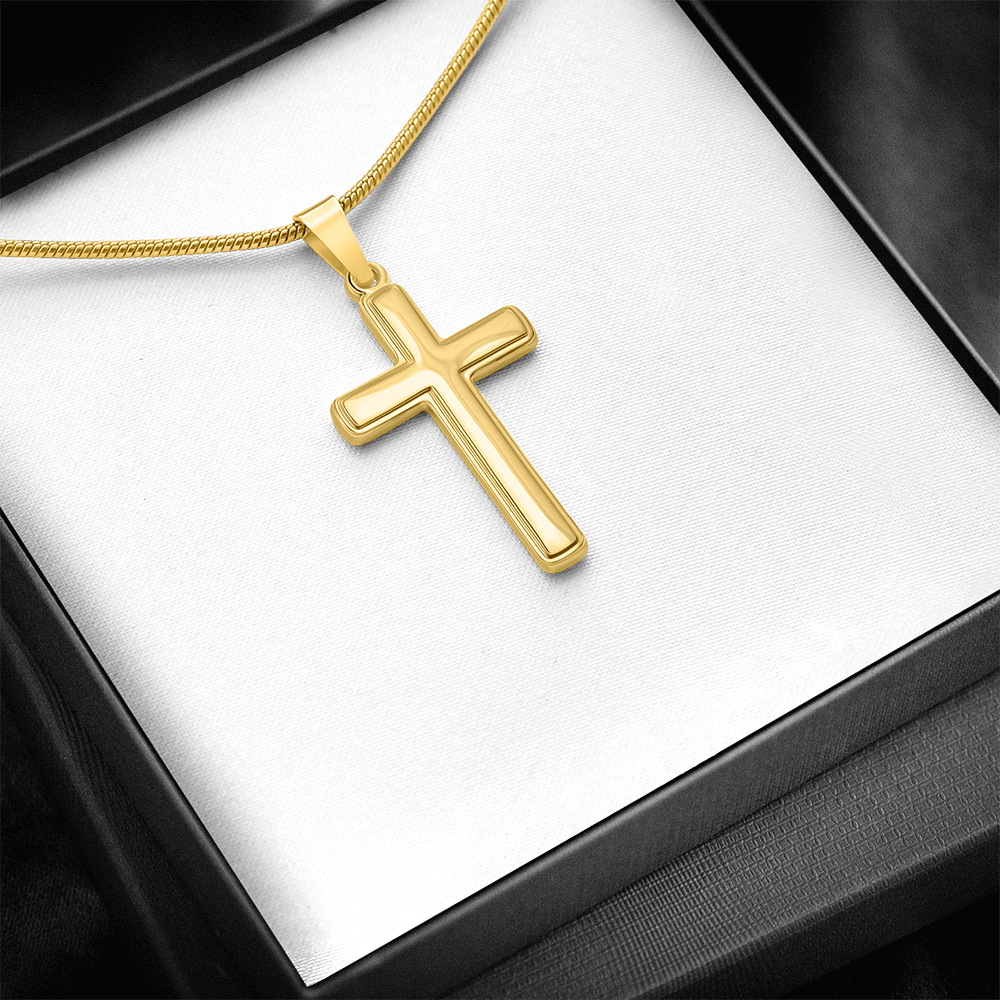 Artisan cross necklace with snake chain