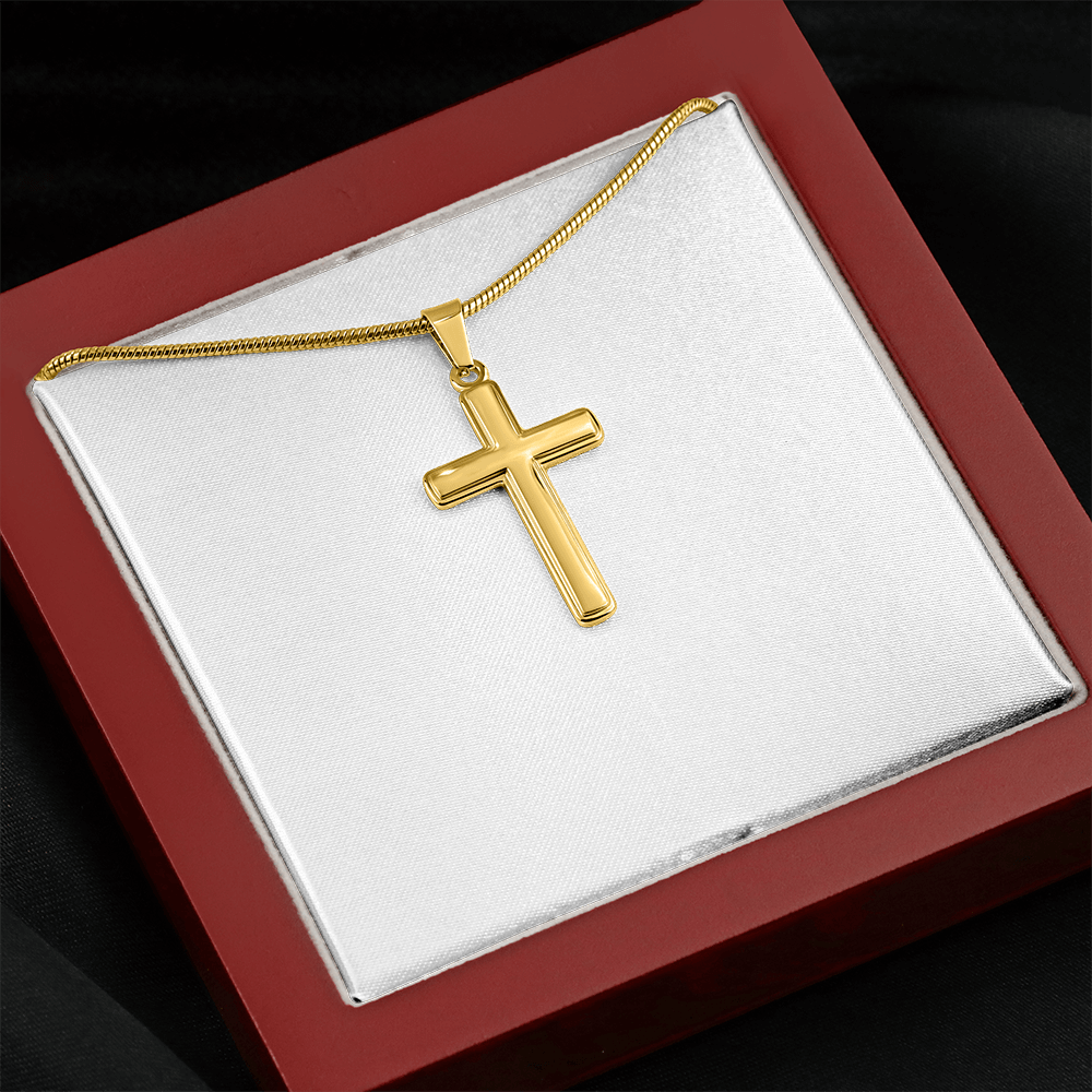 Artisan cross necklace with snake chain